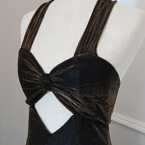 Vintage 80s Loralie Black and Gold Halter Maxi Dress
